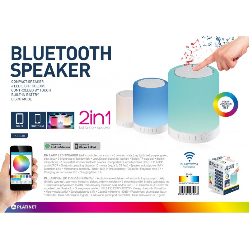 Lampa led pentru birou Platinet PDLSB01 / 43518, 0.5W, cu boxa Bluetooth, schimbare culoare la atingere, 12.7cm [5]