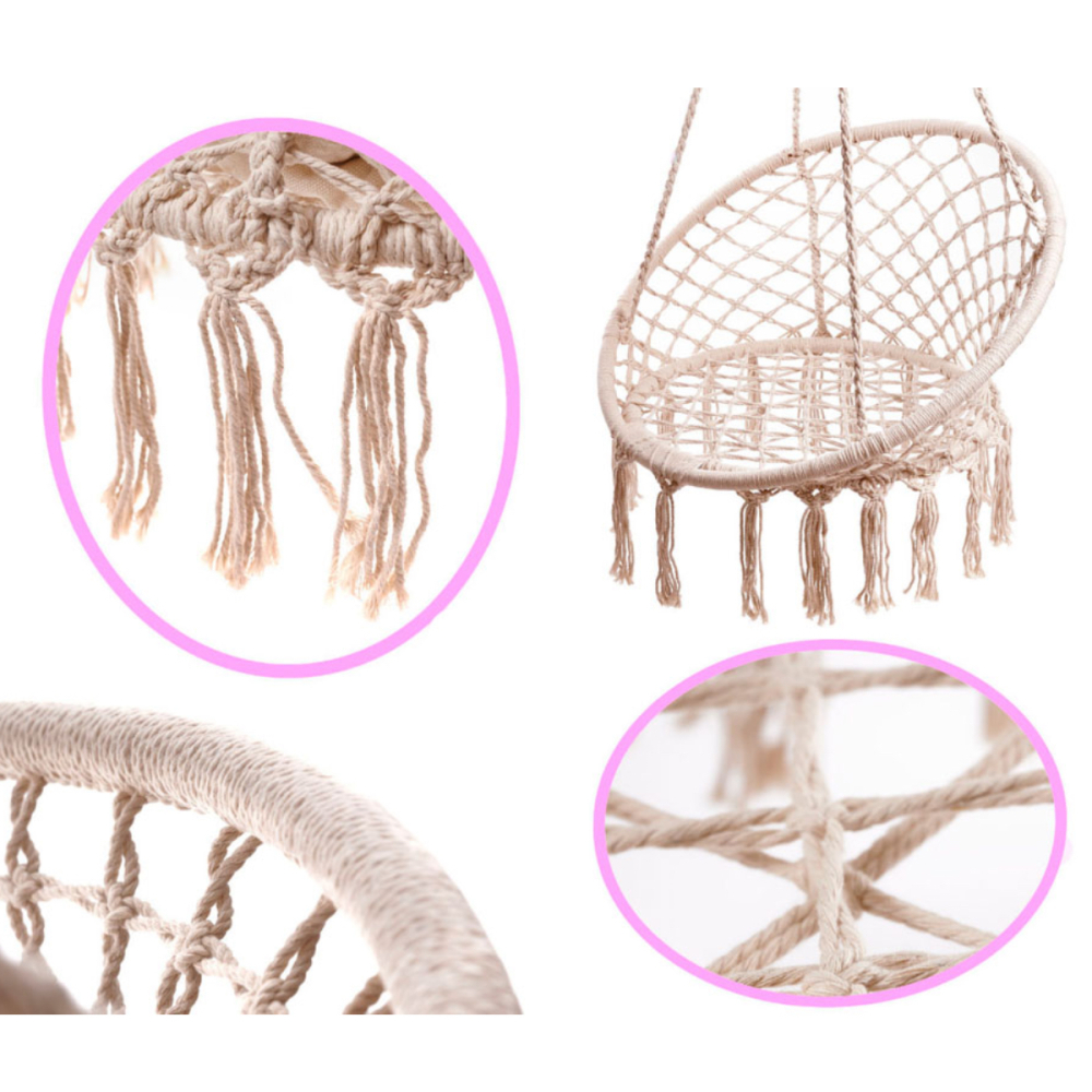 Leagan Suspendat Tip Cuib de Barza, Scaun Hamac Interior/Exterior, Bumbac, Maxim 150kg, 80cm [4]