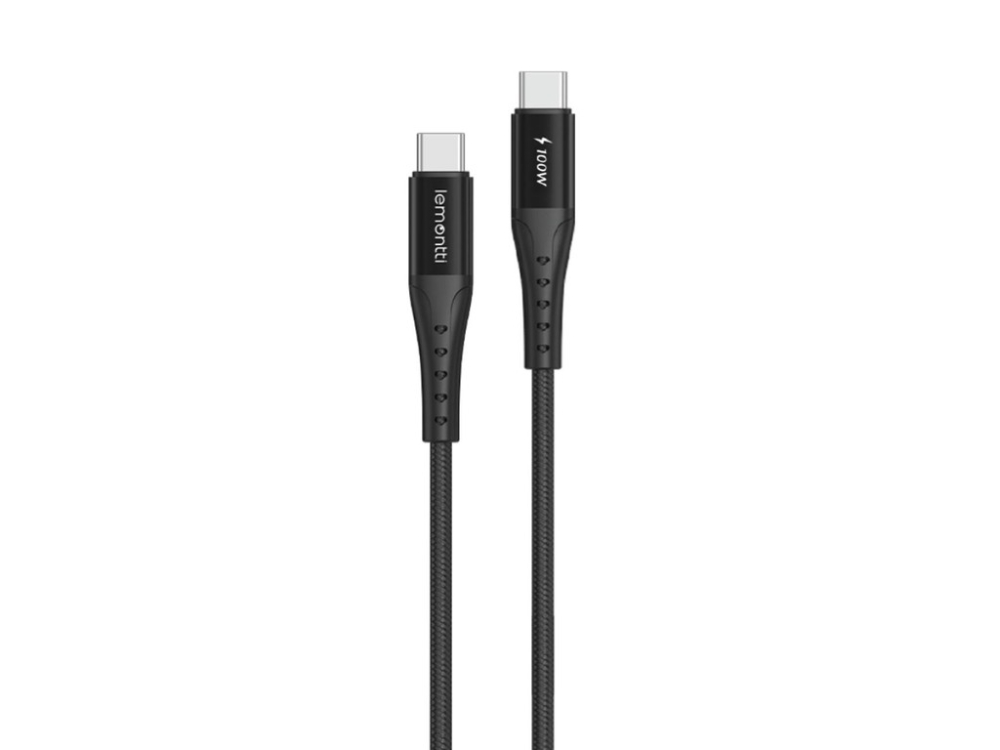 Lemontti Cablu Bending Aluminum Super Fast Charge Type-C la Type-C, PD 100W, 1.2m, Negru [1]