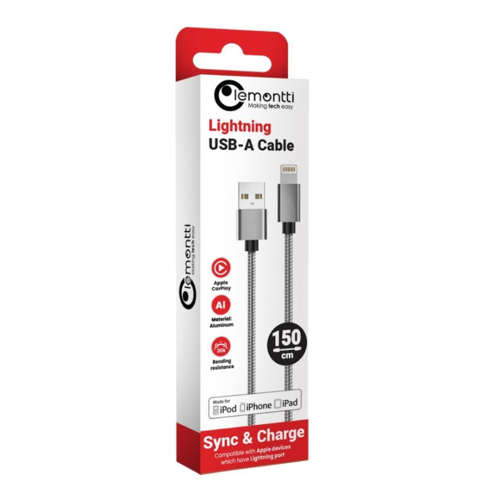 Lemontti Cablu Bending Aluminum USB-A la Lightning MFI, 1.5m, Gri [8]