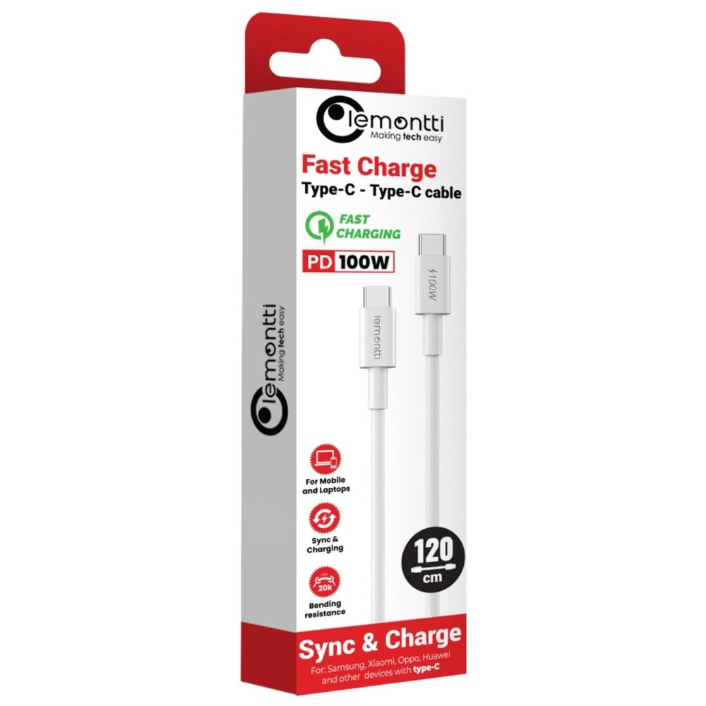 Lemontti Cablu Fast Charge Type-C la Type-C, PD, 100W, 1.2m, Alb [7]