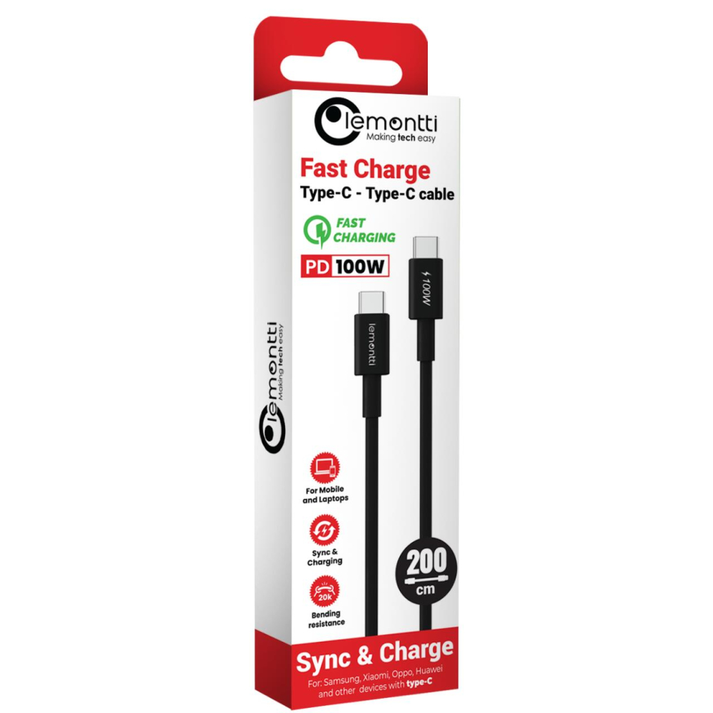Lemontti Cablu Fast Charge Type-C la Type-C, PD, 100W, 2m, Negru [6]