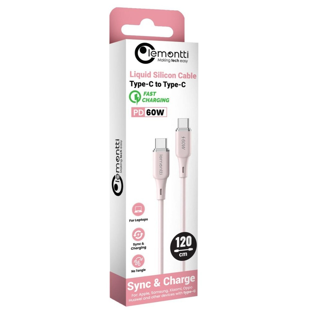Lemontti Cablu Liquid SiliconType-C la Type-C, Fast Charge, 60W, 1.2m, Roz [5]