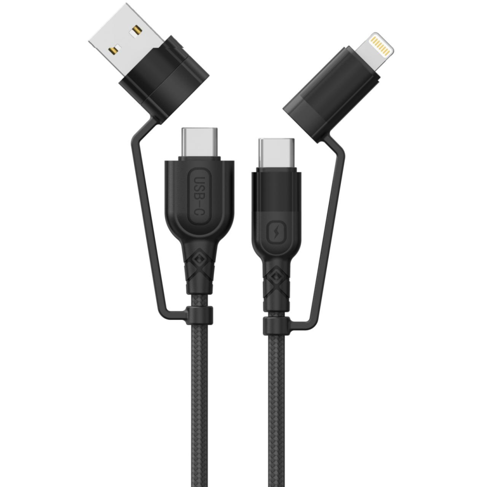 Lemontti Cablu Multi connector 4 in 1, USB-A & Type-C la Type-C & Lightning, PD 60W, 1.2m, Negru [9]
