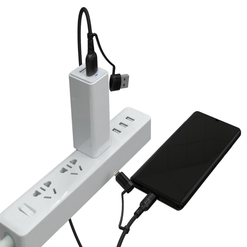 Lemontti Cablu Multi connector 4 in 1, USB-A & Type-C la Type-C & Lightning, PD 60W, 1.2m, Negru [4]