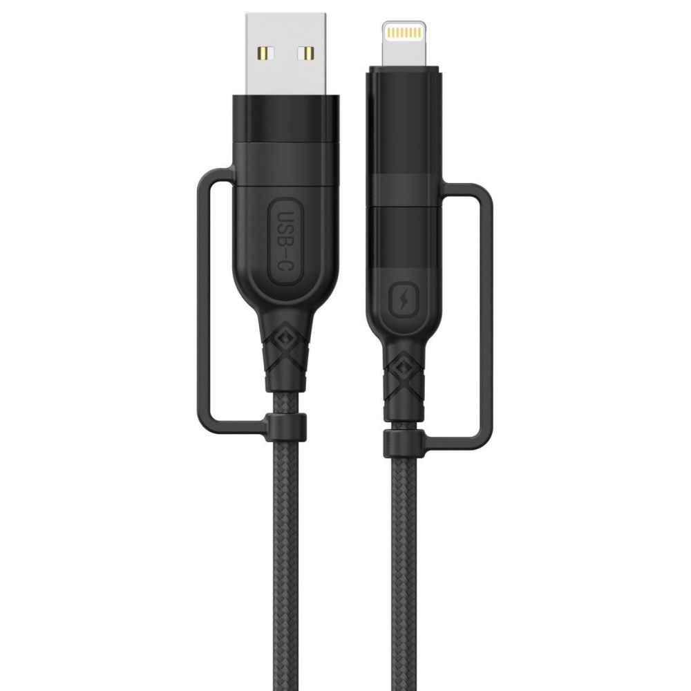 Lemontti Cablu Multi connector 4 in 1, USB-A & Type-C la Type-C & Lightning, PD 60W, 1.2m, Negru [1]