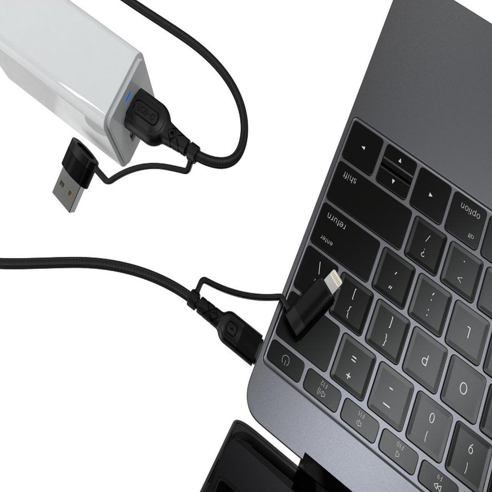 Lemontti Cablu Multi connector 4 in 1, USB-A & Type-C la Type-C & Lightning, PD 60W, 1.2m, Negru [8]