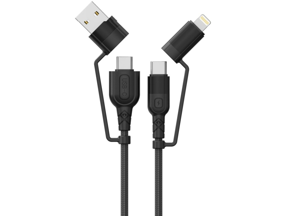 Lemontti Cablu Multi connector 4 in 1, USB-A & Type-C la Type-C & Lightning, PD 60W, 1.2m, Negru [1]