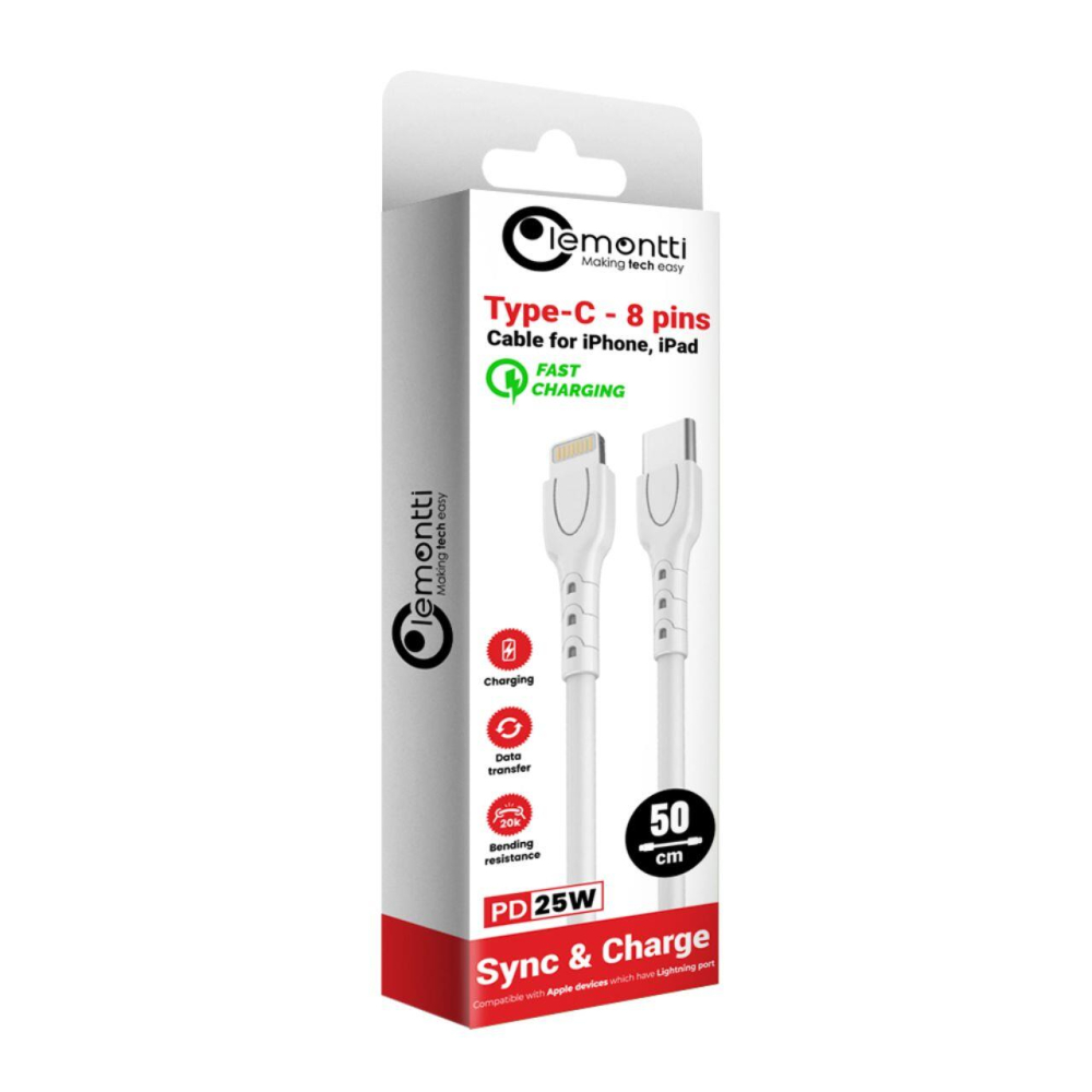 Lemontti Cablu Type-C la tip Lightning, 25W, 0.5m, Alb [1]