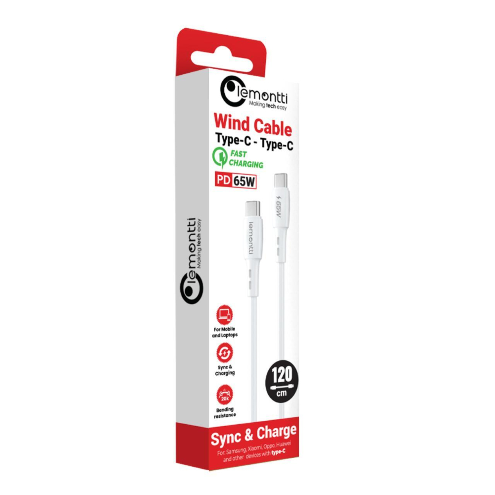 Lemontti Cablu Wind Fast Charge Type-C la Type-C, PD, 65W, 1.2m, Alb [6]