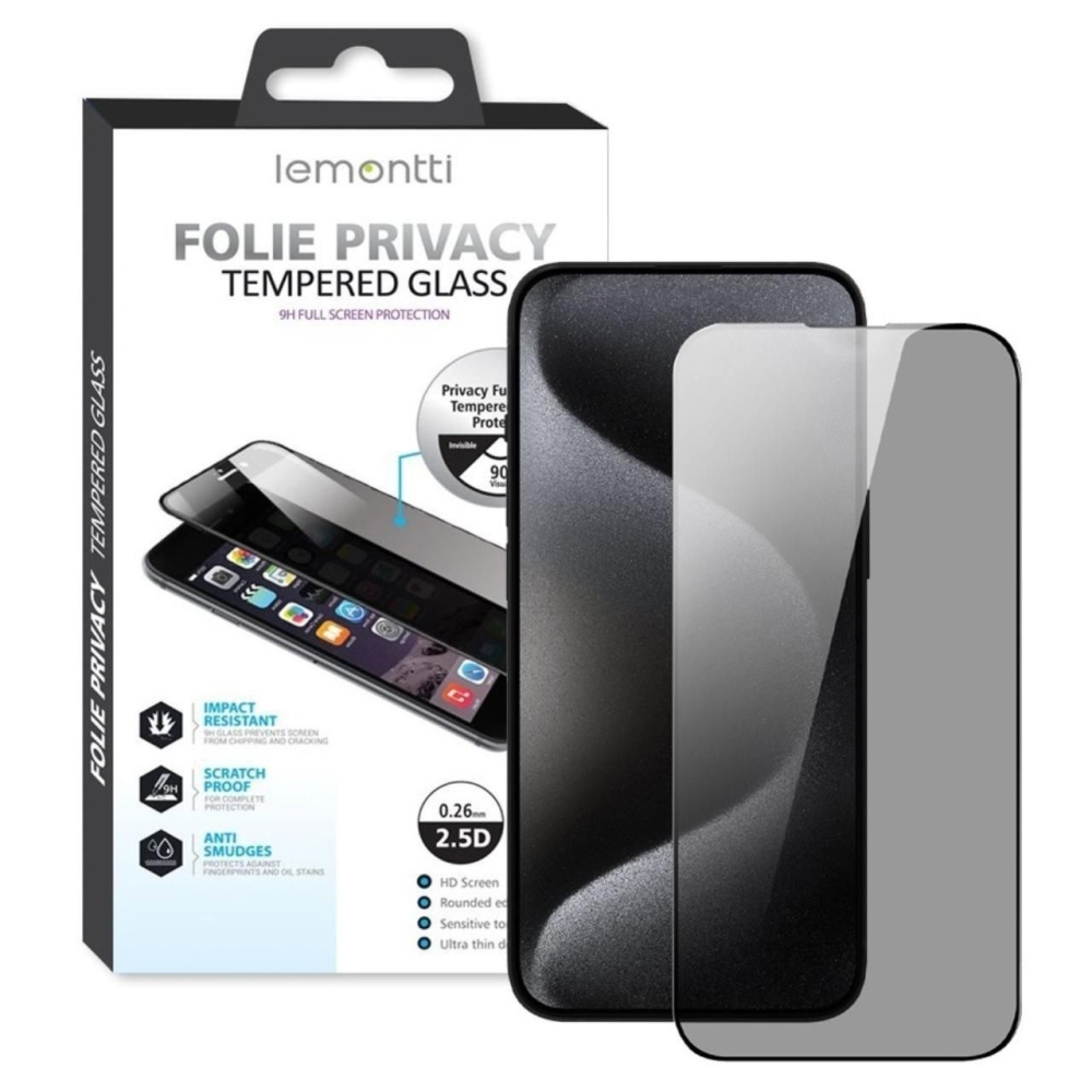 Lemontti Folie Sticla Privacy Full Fit iPhone 17 Pro Max / 16 Pro Max Negru [5]