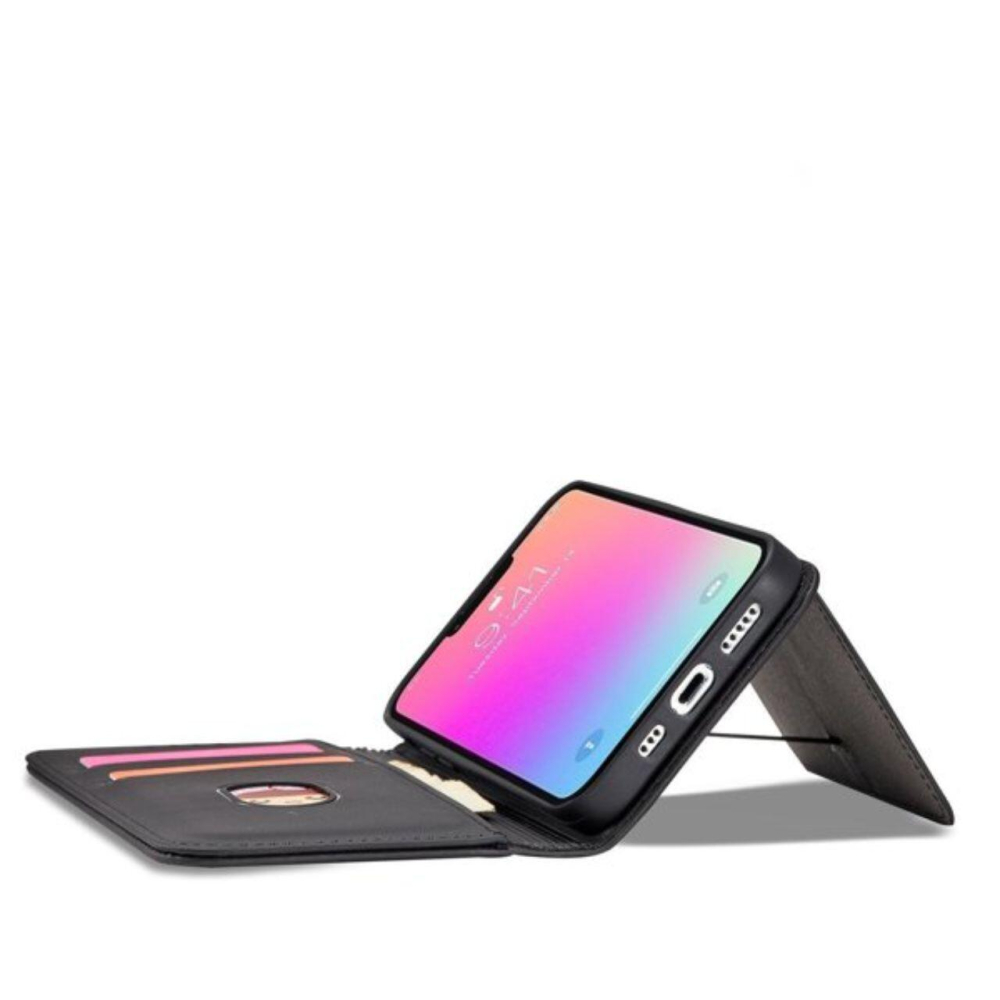 Lemontti Husa Book Magnet Card iPhone 14 Pro, cu suport portofel, Negru [10]