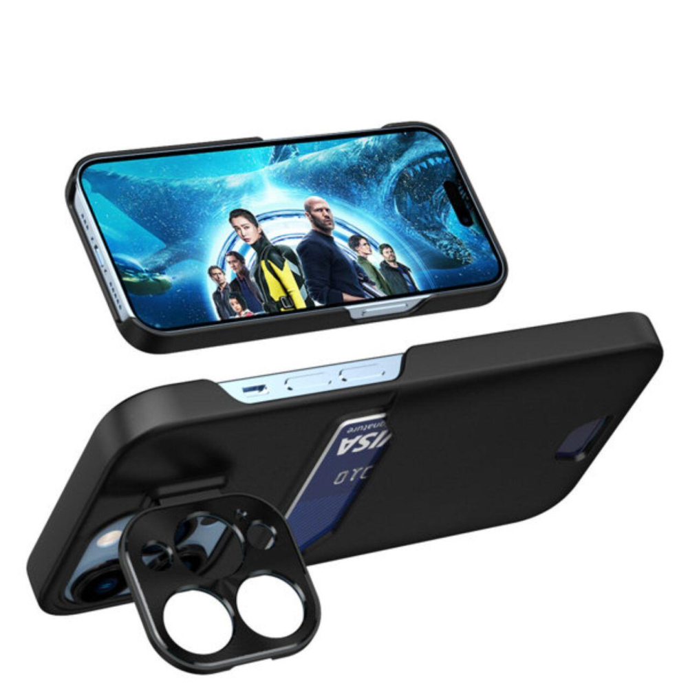 Lemontti Husa Leather Stand iPhone 14 Pro Negru, cu suport pentru card [3]