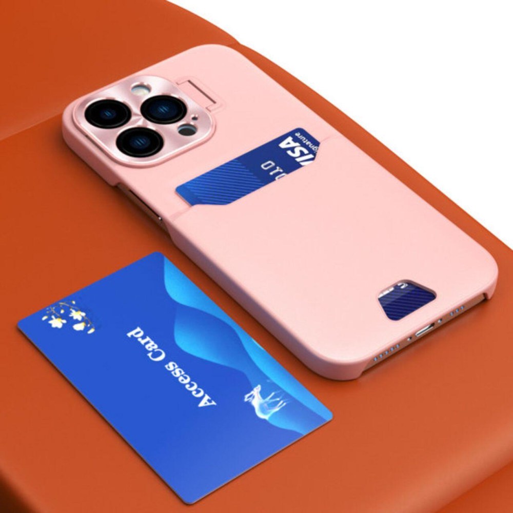 Lemontti Husa Leather Stand iPhone 14 Pro Roz, cu suport pentru card [6]