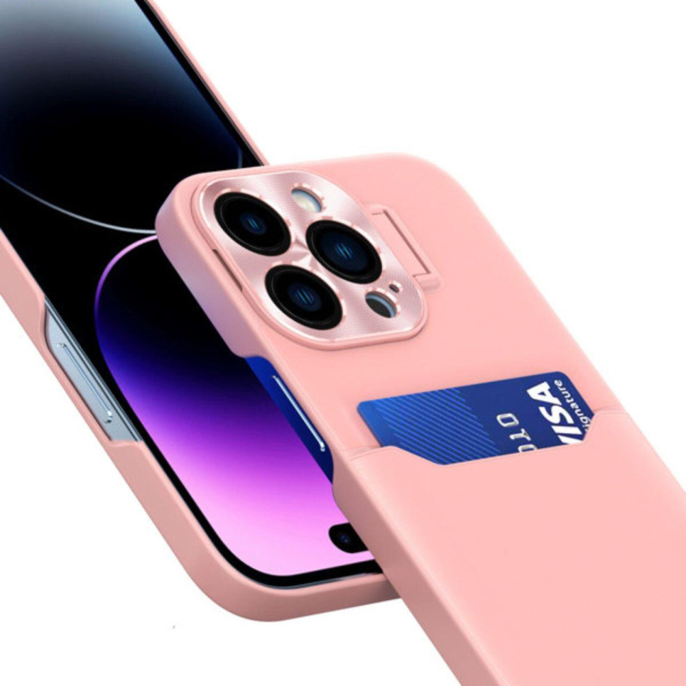 Lemontti Husa Leather Stand iPhone 14 Pro Roz, cu suport pentru card [4]