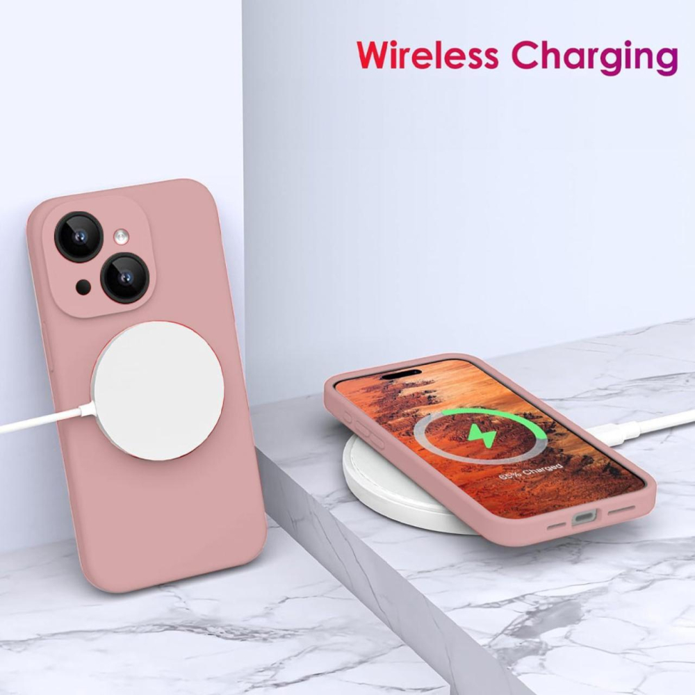 Lemontti Husa Liquid Silicon MagCharge iPhone 15 Crem (protectie 360°, material fin, captusit cu microfibra) [4]