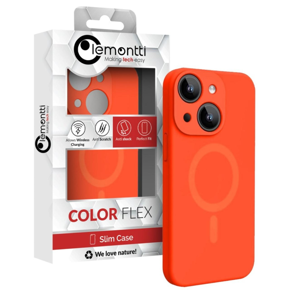 Lemontti Husa Liquid Silicon MagCharge iPhone 15 Portocaliu Neon (protectie 360°, material fin, captusit cu microfibra) [6]