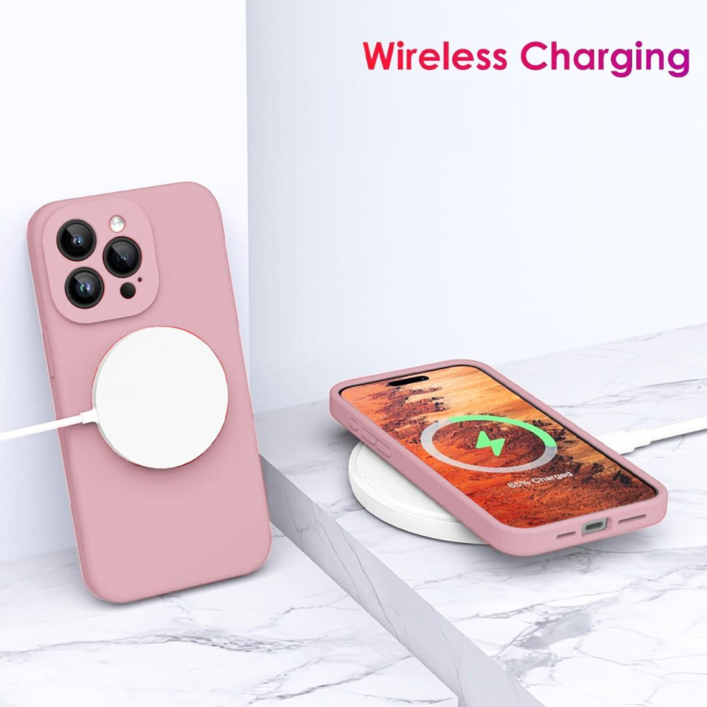 Lemontti Husa Liquid Silicon MagCharge iPhone 15 Pro Max Crem (protectie 360°, material fin, captusit cu microfibra) [3]