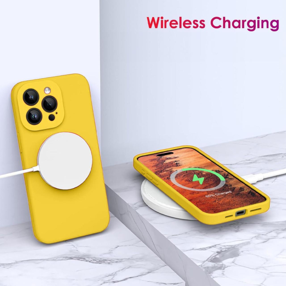 Lemontti Husa Liquid Silicon MagCharge iPhone 15 Pro Max Galben (protectie 360°, material fin, captusit cu microfibra) [2]