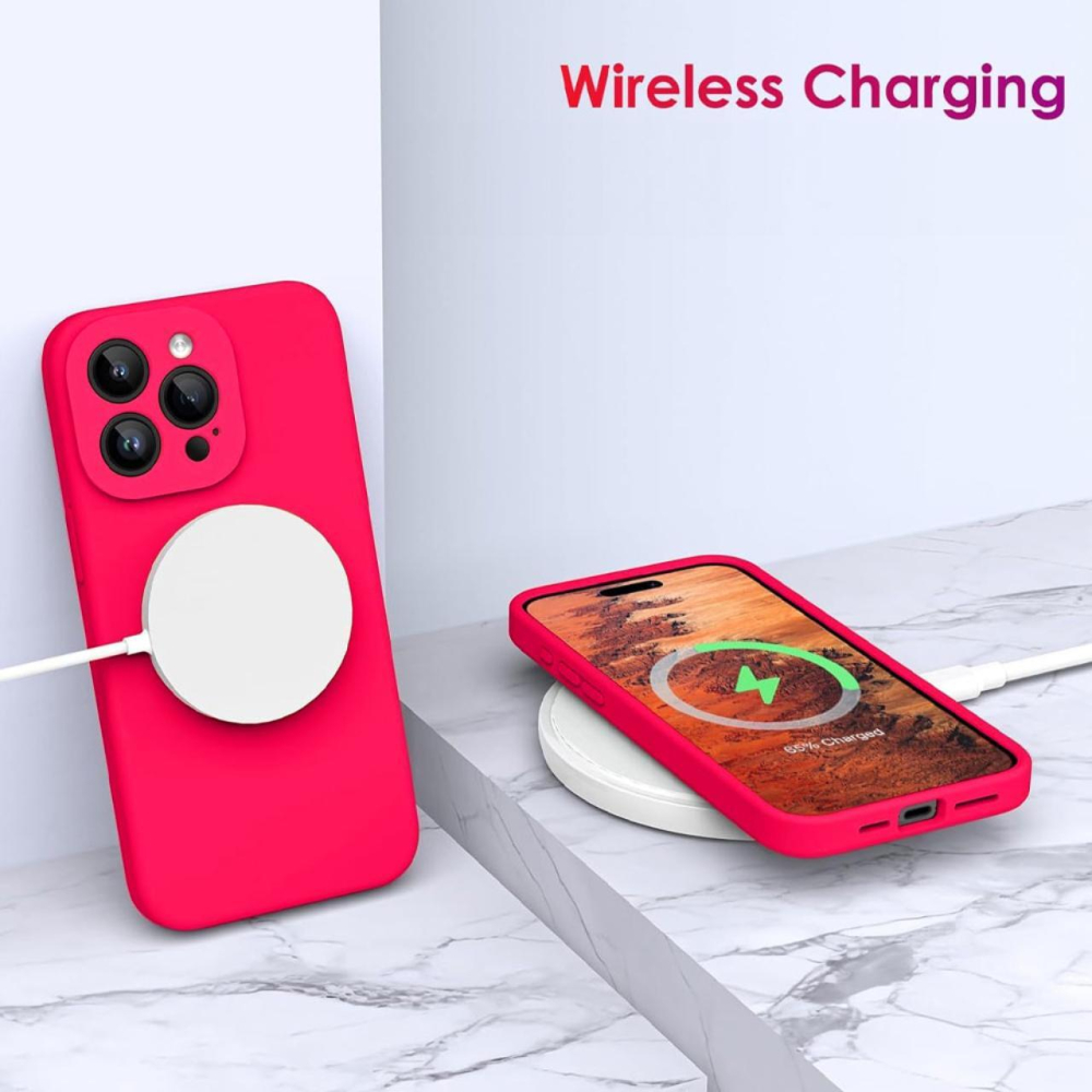 Lemontti Husa Liquid Silicon MagCharge iPhone 15 Pro Max Roz Neon (protectie 360°, material fin, captusit cu microfibra) [3]