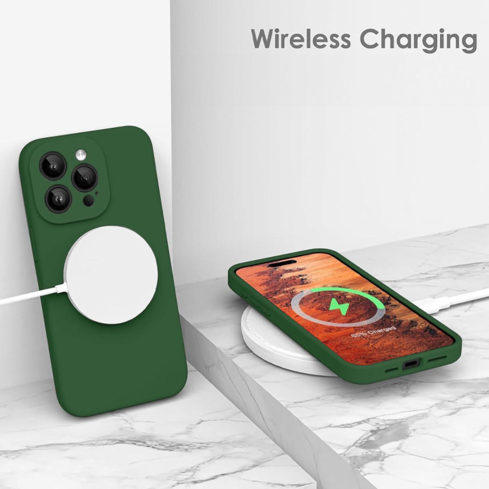 Lemontti Husa Liquid Silicon MagCharge iPhone 15 Pro Verde (protectie 360°, material fin, captusit cu microfibra) [3]