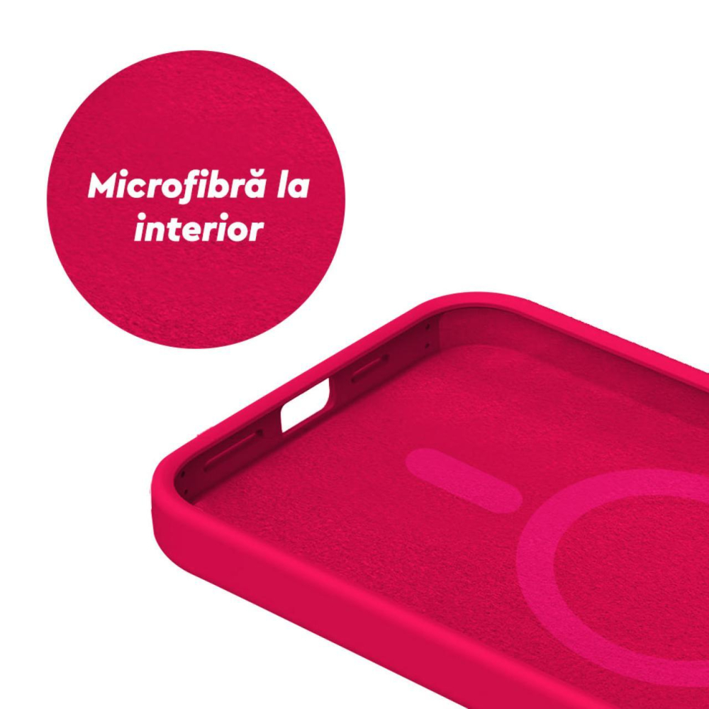 Lemontti Husa Liquid Silicon MagCharge iPhone 15 Roz Neon (protectie 360°, material fin, captusit cu microfibra) [5]