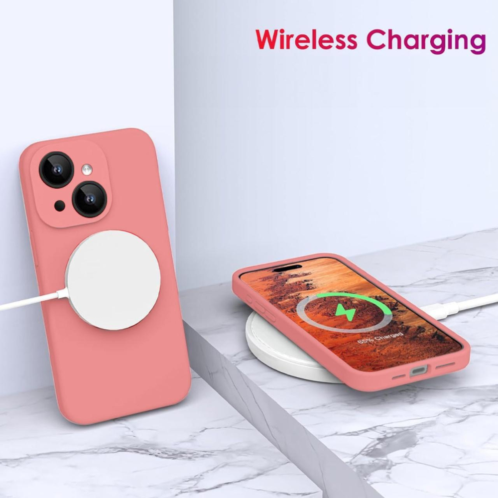 Lemontti Husa Liquid Silicon MagCharge iPhone 15 Roz (protectie 360°, material fin, captusit cu microfibra) [5]