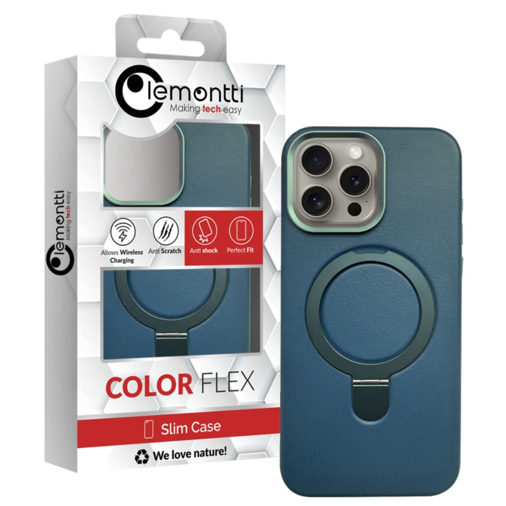Lemontti Husa Piele MagSafe cu inel stand iPhone 16 Pro Verde [3]