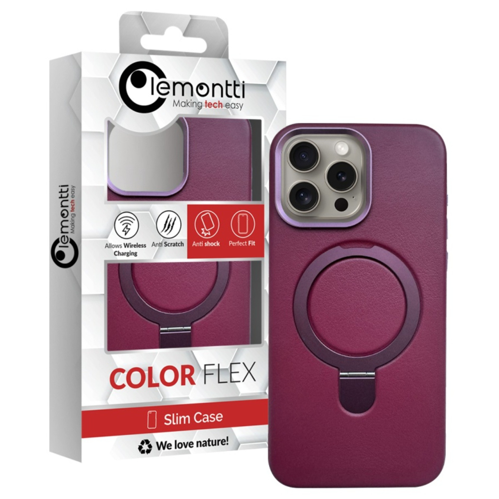 Lemontti Husa Piele MagSafe cu inel stand iPhone 16 Pro Visiniu [3]