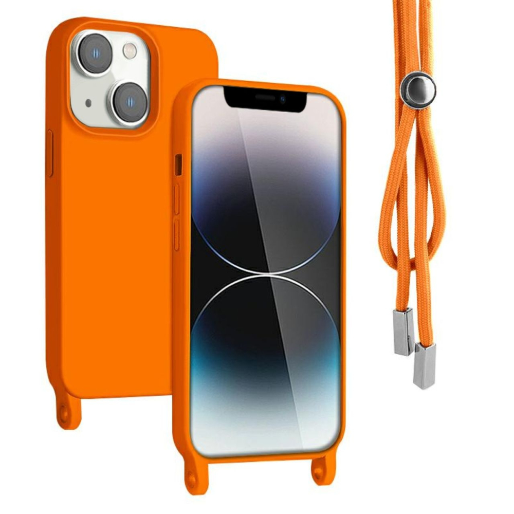 Lemontti Husa Silicon cu Snur iPhone 13 Portocaliu (protectie 360°, material fin, captusit cu microfibra) [3]
