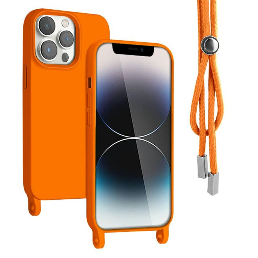 Lemontti Husa Silicon cu Snur iPhone 13 Pro Portocaliu (protectie 360°, material fin, captusit cu microfibra) [3]