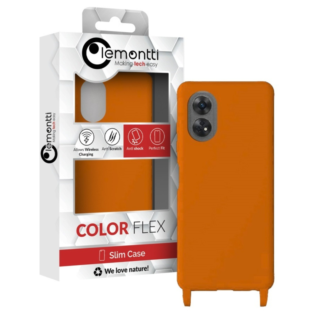 Lemontti Husa Silicon cu Snur Oppo Reno 8T Portocaliu (protectie 360°, material fin, captusit cu microfibra) [3]