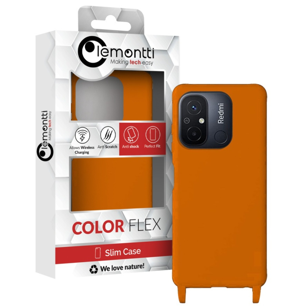 Lemontti Husa Silicon cu Snur Xiaomi Redmi 12C Portocaliu (protectie 360°, material fin, captusit cu microfibra) [3]