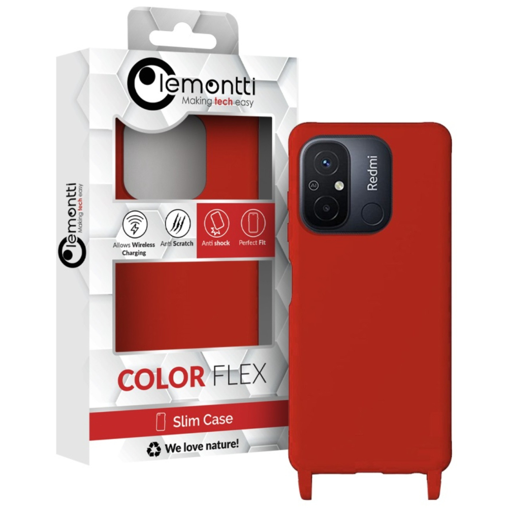 Lemontti Husa Silicon cu Snur Xiaomi Redmi 12C Rosu (protectie 360°, material fin, captusit cu microfibra) [3]