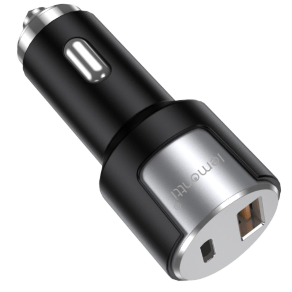 Lemontti Incarcator Auto Fast Charge 1 x port PD Type-C 20W + 1 x port USB-A QC 3.0 18W cu cablu Type-C la Type-C 20W, 1m, Negru/Argintiu [4]