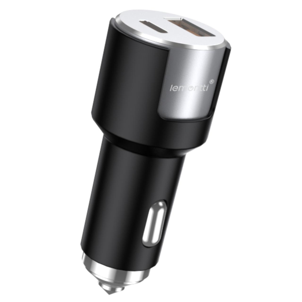 Lemontti Incarcator Auto Fast Charge 1 x port PD Type-C 20W + 1 x port USB-A QC 3.0 18W cu cablu Type-C la Type-C 20W, 1m, Negru/Argintiu [2]