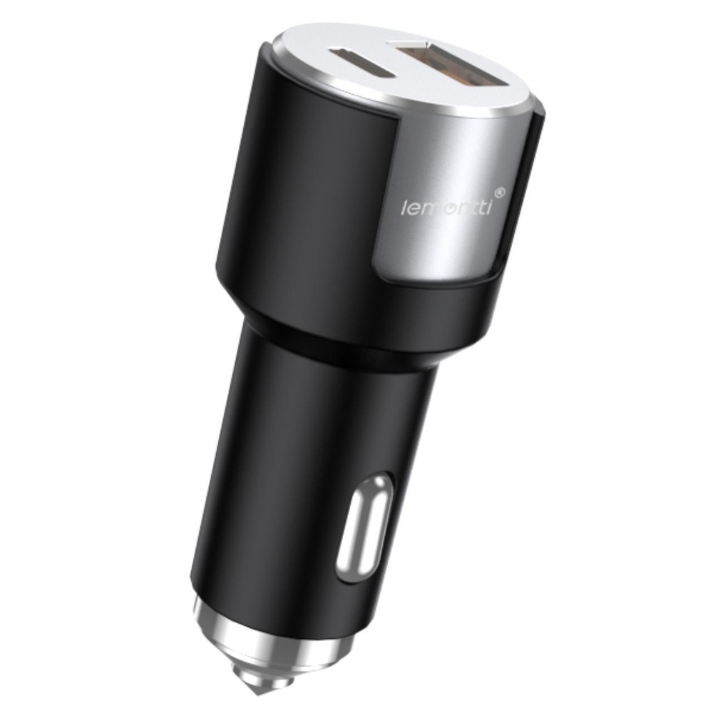 Lemontti Incarcator Auto Fast Charge 1 x port PD Type-C 20W + 1 x port USB-A QC 3.0 18W cu cablu Type-C la Type-C 20W, 1m, Negru/Argintiu [2]