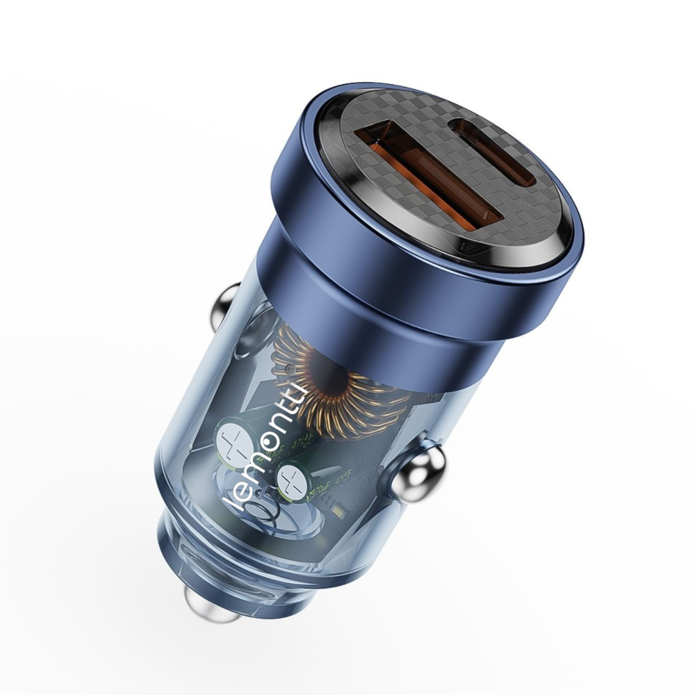 Lemontti Incarcator Auto Fast Charge 45W 2 porturi PD Type-C 45W + USB-A QC 3.0 Transparent / Albastru [6]