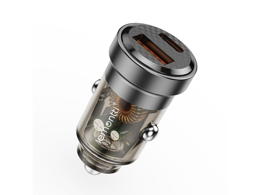 Lemontti Incarcator Auto Fast Charge 45W 2 porturi PD Type-C 45W + USB-A QC 3.0 Transparent / Negru [1]