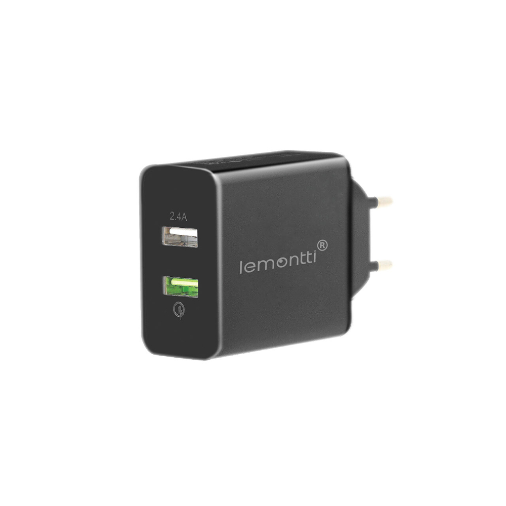Lemontti Incarcator Retea Fast Charge 30W 2 porturi USB-A QC 3.0 + USB-A 2.4A Negru [5]