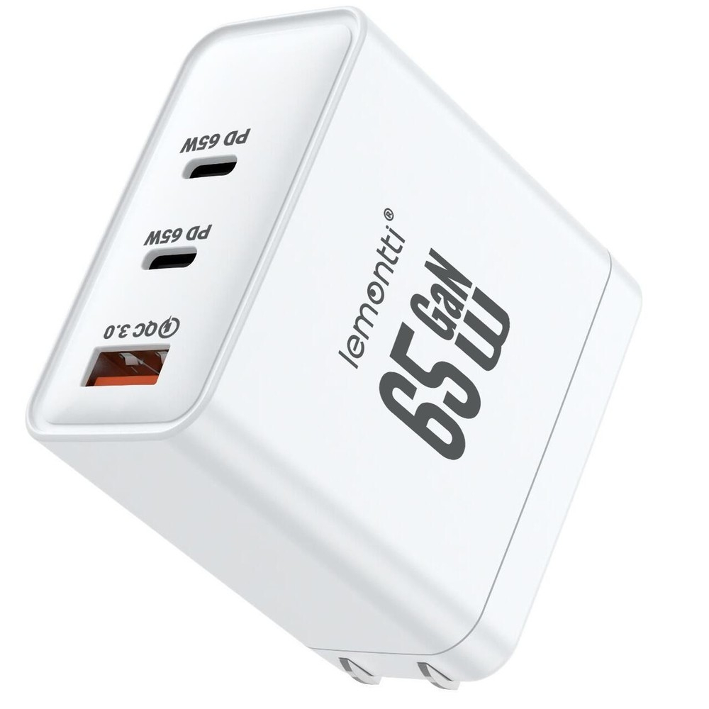 Lemontti Incarcator Retea GaN 2x Type-C si 1x USB-A, 65W, Fast Charge, EU Plug, Alb [2]