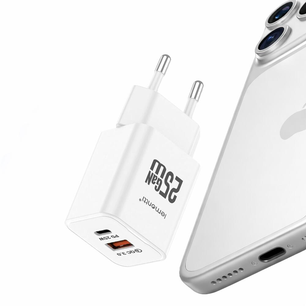 Lemontti Incarcator Retea GaN Dual Port 1x Type-C si 1x USB-A, 25W, EU Plug, Alb [5]