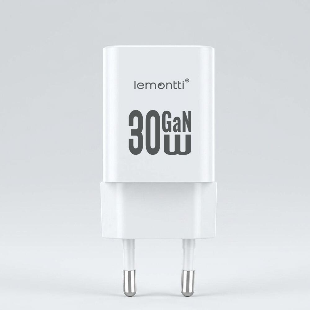 Lemontti Incarcator Retea GaN Dual Port 1x Type-C si 1x USB-A, 30W, EU Plug, Alb [6]