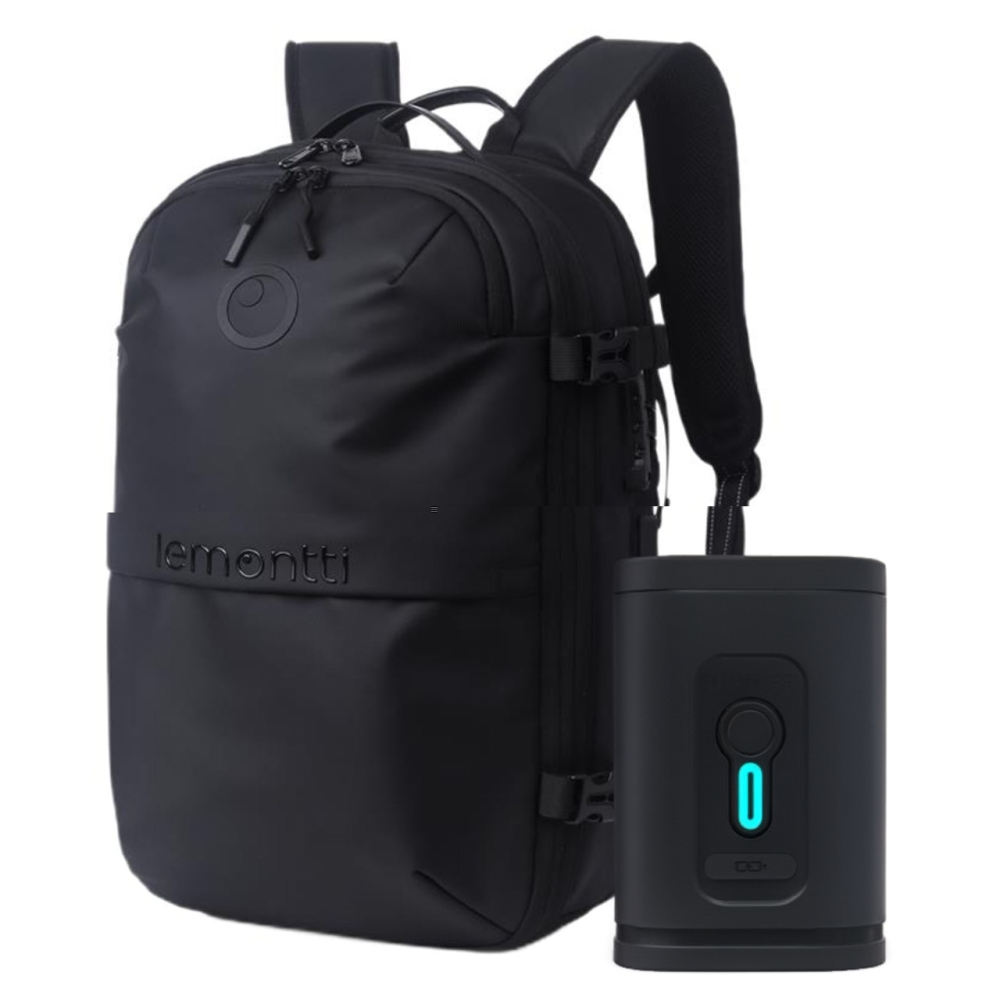 Lemontti Rucsac Smart Premium cu Vacuum si pompa vid 5 capete inclusa, 30-60L pentru cabina avion, impermeabil, doua mufe incarcare USB: USB-A si Type-C, extensie suplimentara, sistem antifurt, Negru [19]