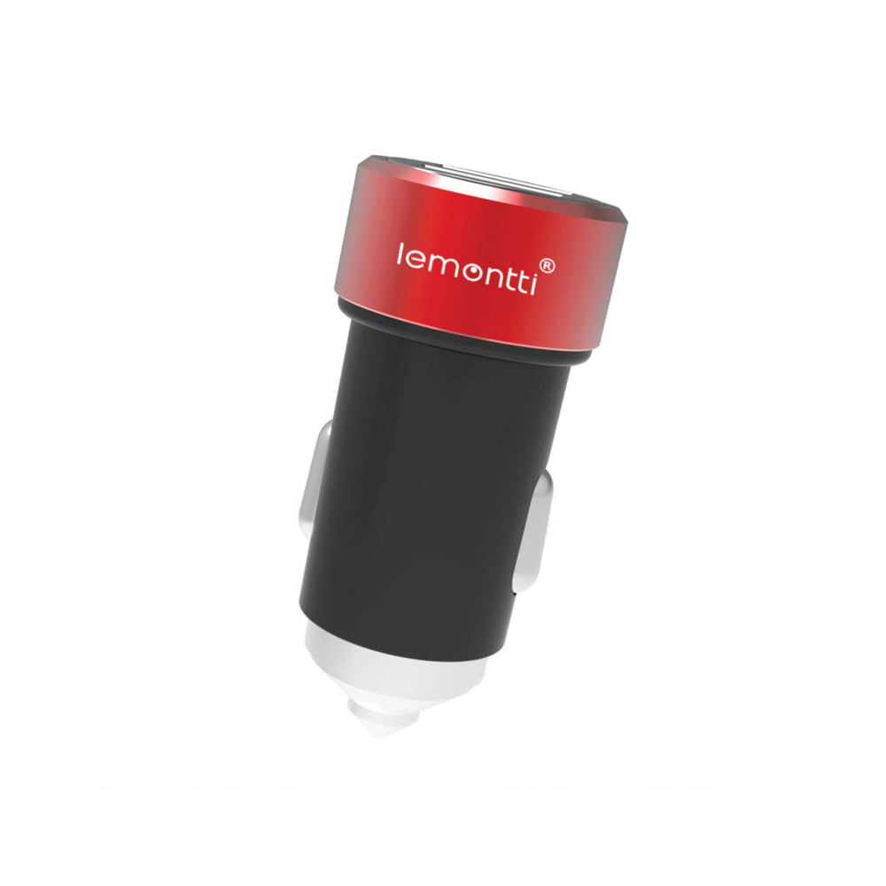 Lemontti Set Incarcator Auto 3.1A 2 porturi USB-A si cablu Type-C 1m Negru / Rosu [6]