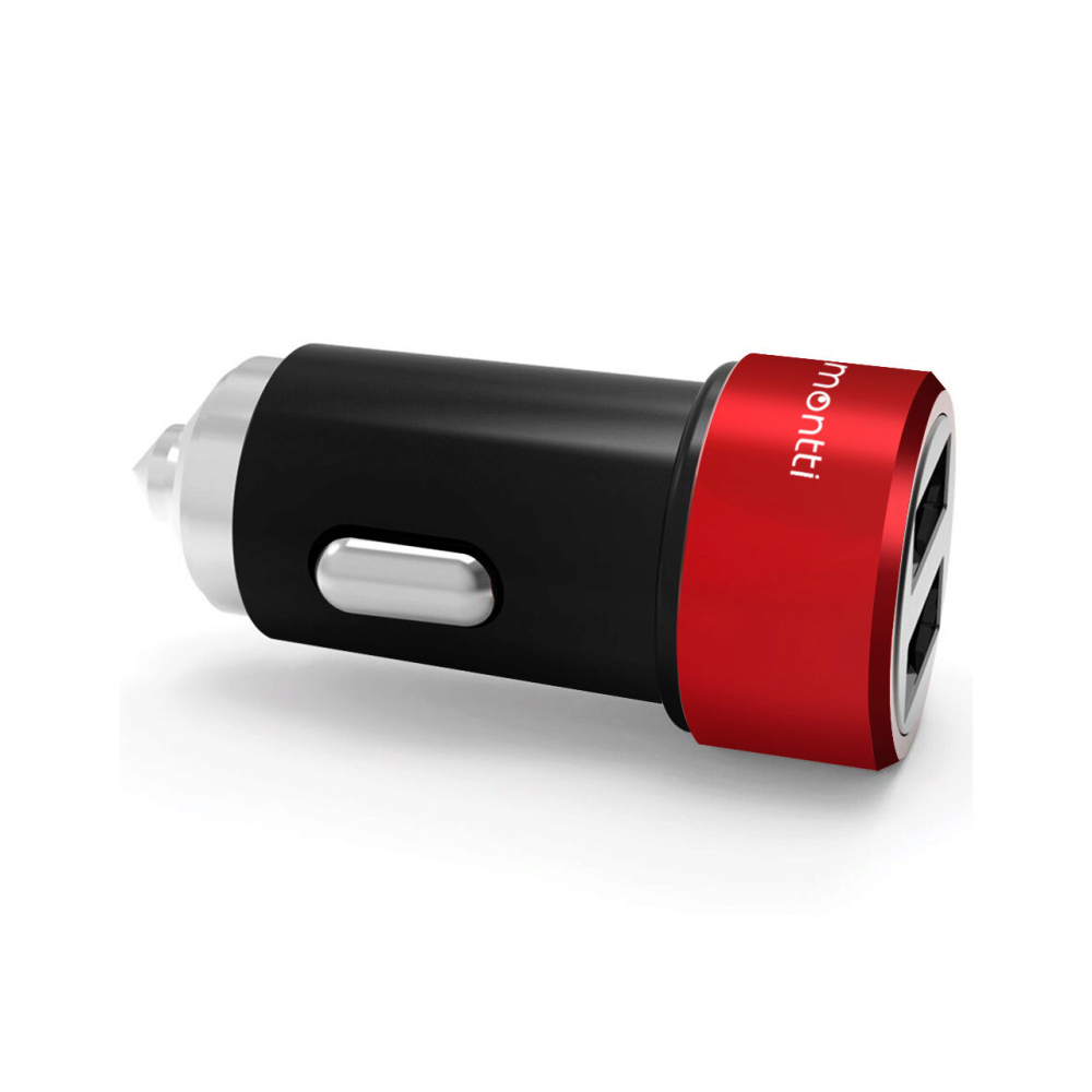 Lemontti Set Incarcator Auto 3.1A 2 porturi USB-A si cablu Type-C 1m Negru / Rosu [10]