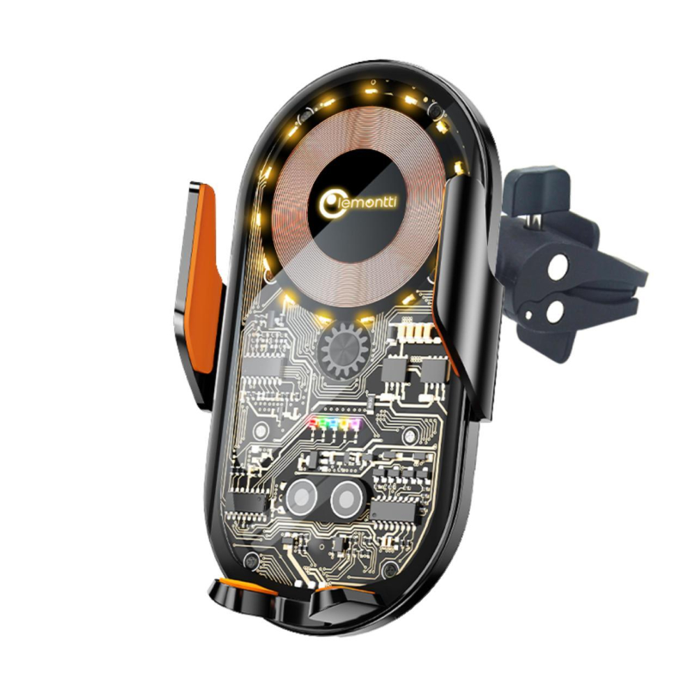 Lemontti Suport Auto cu incarcare Wireless, 15W, deschidere automata prin senzor infrarosu, prindere la ventilatie, cablu Type-C inclus, Transparent Negru [3]
