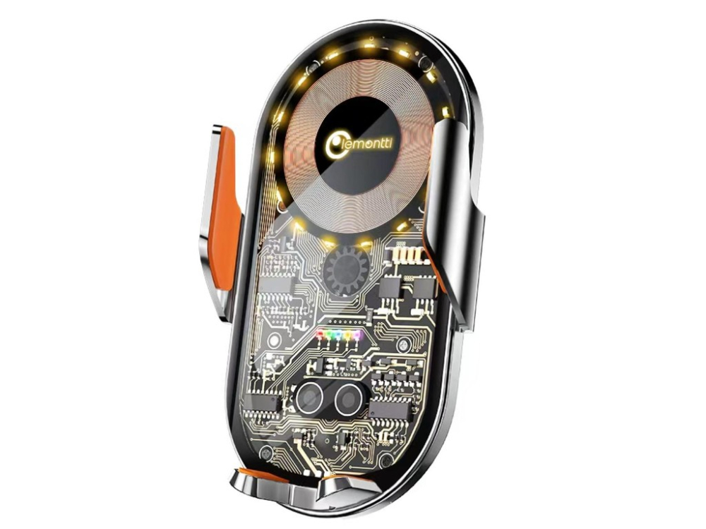 Lemontti Suport Auto cu incarcare Wireless, 15W, deschidere automata prin senzor infrarosu, prindere la ventilatie, cablu Type-C inclus, Transparent Negru [1]