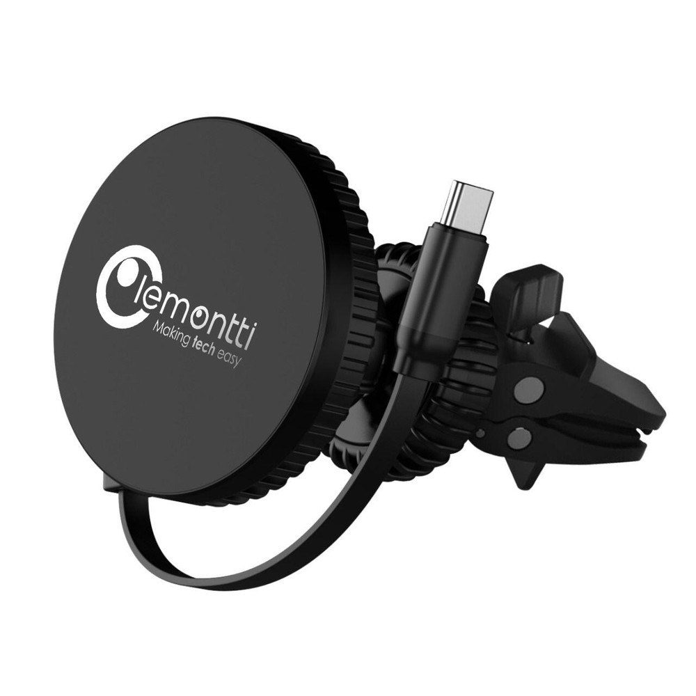 Lemontti Suport Auto MagSafe Magnetic cu Incarcare wireless si cablu retractabil Type-C 1m, prindere ventilatie, Negru [8]