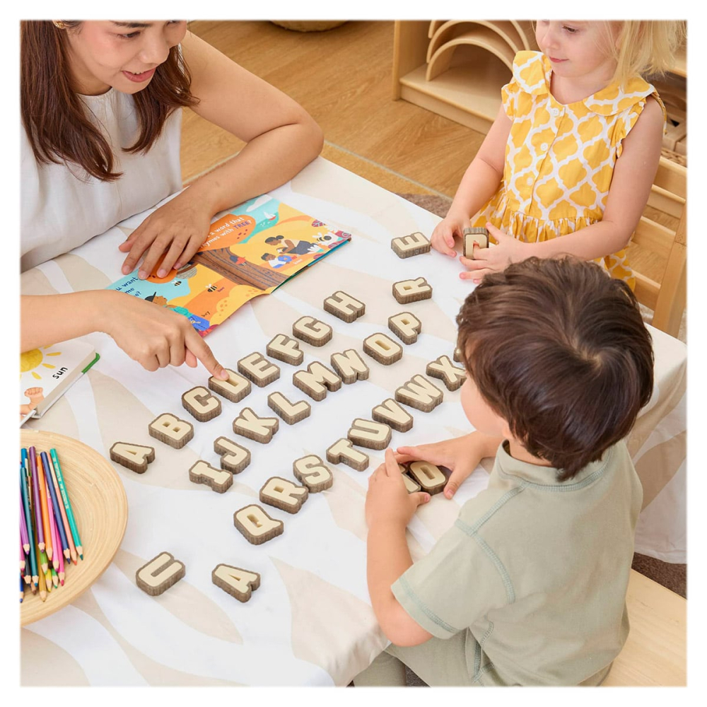 Litere cu aspect de scoarta de copac, 36 piese, Guidecraft, copii varsta 3-10 ani [4]